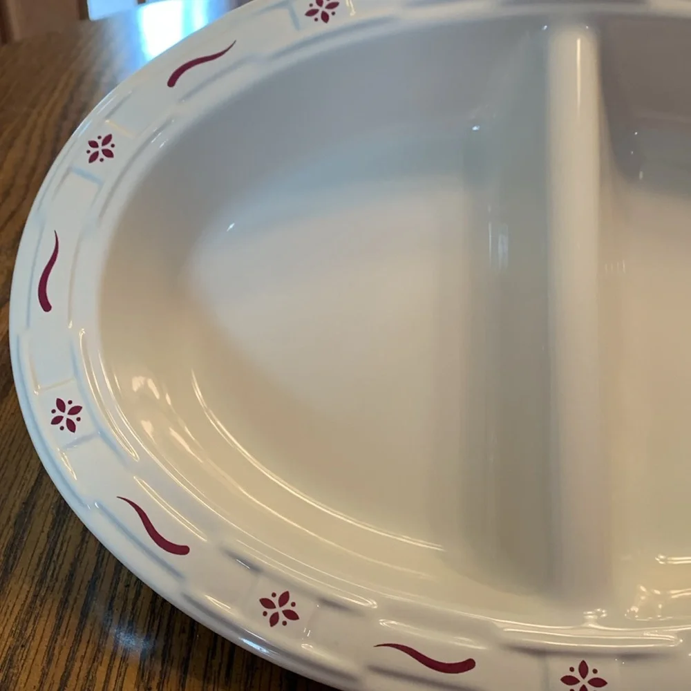 Longaberger Divided Serving Dish in Traditional Red.